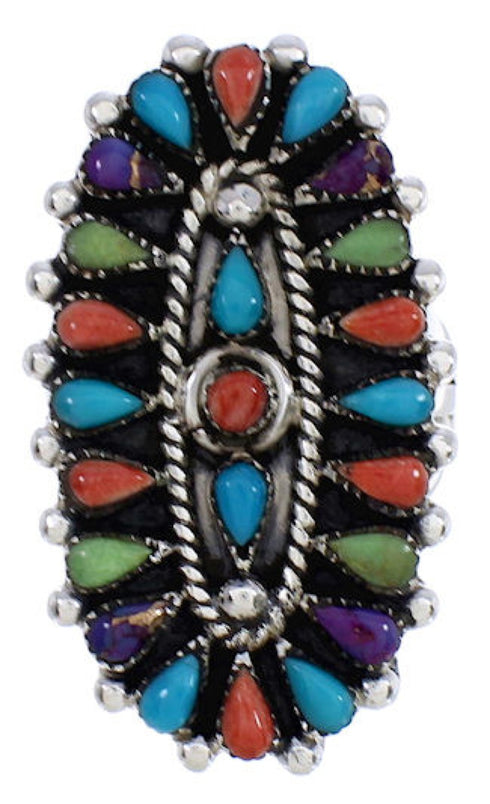 Multicolor Southwest Needlepoint Silver Ring Size 6-3/4 YX35198